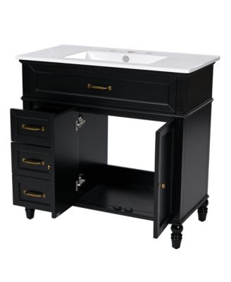 36" Solid Frame and MDF Board Bathroom Cabinet with Drawers Bathroom Vanity with Sink, One Package