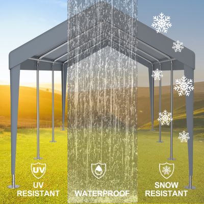 Streamdale Waterproof Carport Canopy Cover (12x20ft) with 76 Elastic Buckles, Grey