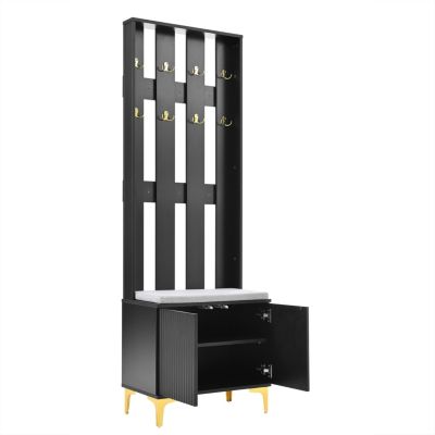 Streamdale 4-in-1 Hall Tree with Fluted Doors and Gold Accents