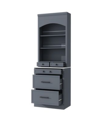 83" Tall Set of 2 Faux Marble Top Kitchen Pantry Cabinets