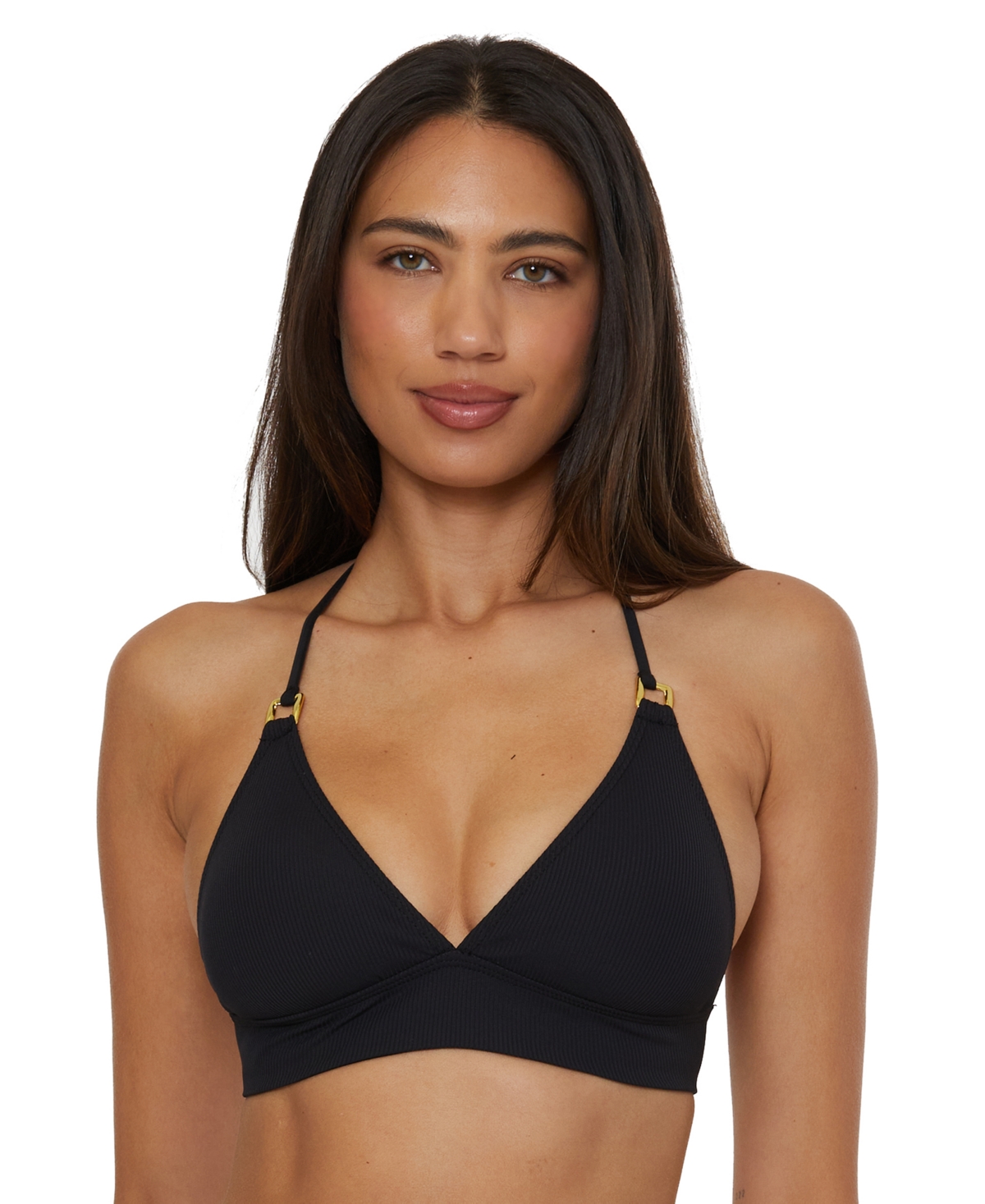 Women's Modern Edge Textured Rib Halter Bikini Top - Verde Green
