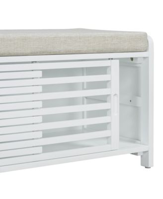 Streamdale Distressed Shutter Storage Bench with Acacia Veneer for Retro Charm for Living Room, Entryway (White)