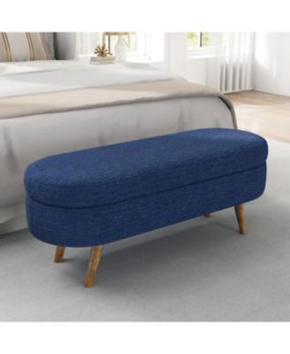 Ottoman Oval Storage Bench,Rubber Wood Legs,BLUE(43.5"x16"x16")