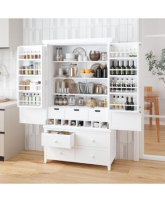 Streamdale Freestanding Kitchen Pantry with 8 Doors, 3 Adjustable Shelves, 7 Drawers, 8 Wine Racks