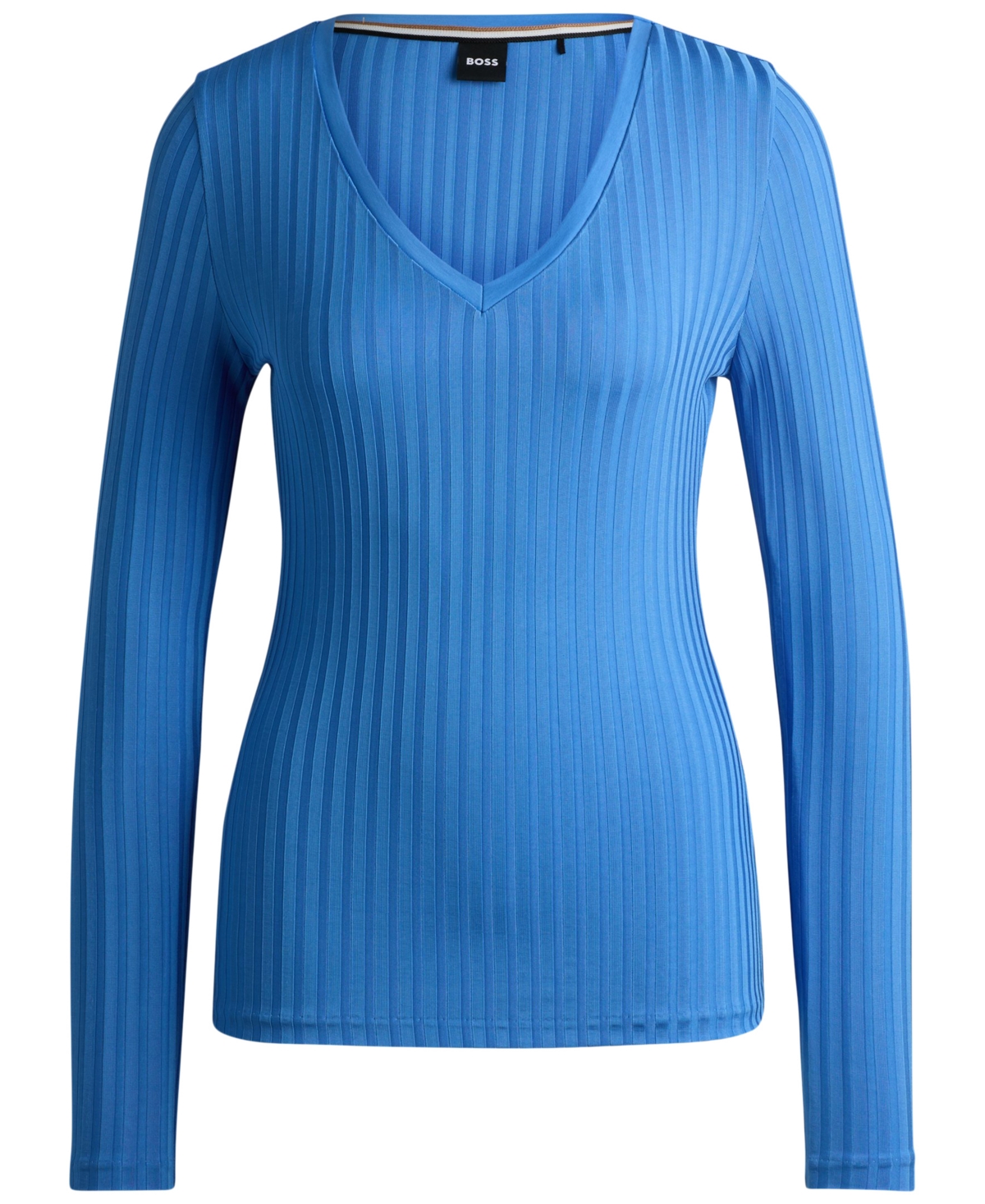 Hugo Boss Boss By  Women's Long-sleeved V-neck Top In Open Blue