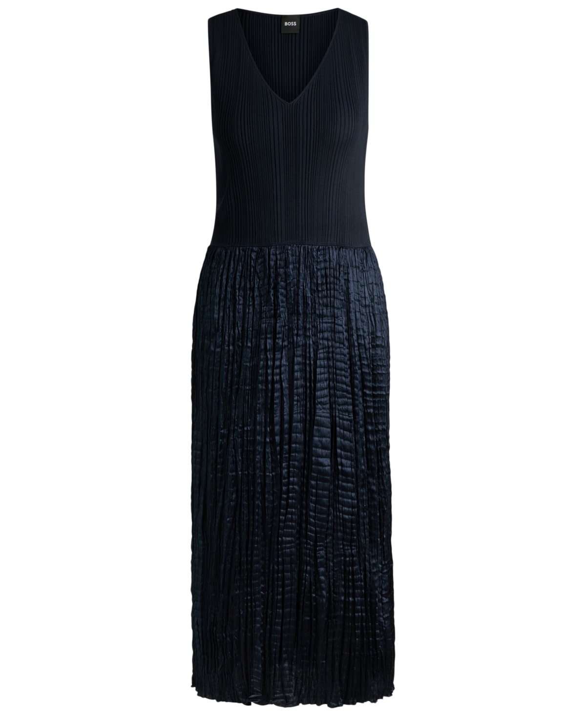 Hugo Boss Boss Fernani Mixed Media Dress In Dark Blue