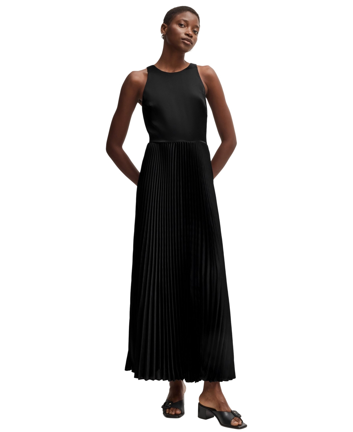 HUGO BOSS BOSS BY HUGO BOSS WOMEN'S HAMMERED SATIN PLISSE MAXI DRESS 