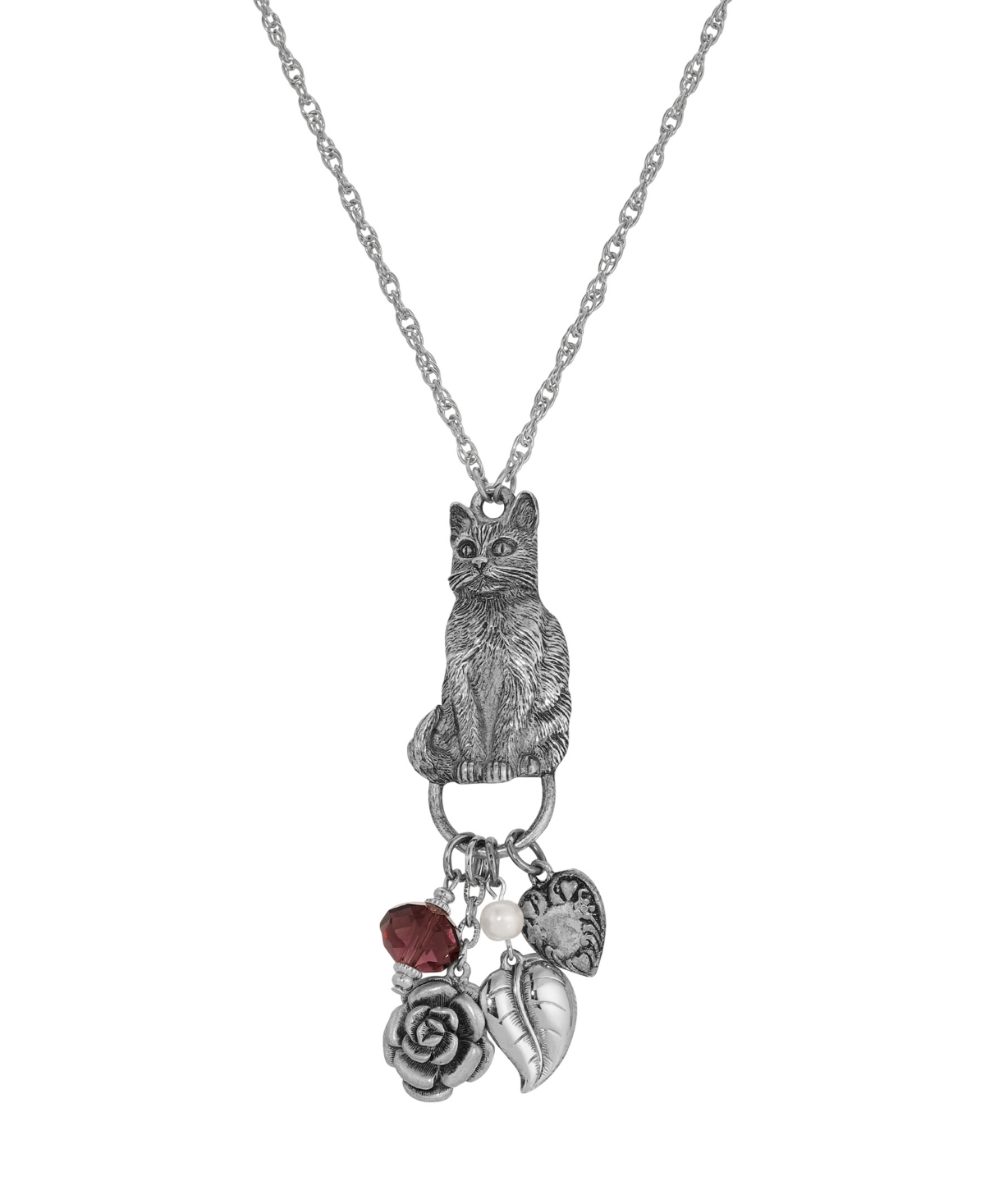 Cat Charm Holder Glass Bead Necklace - Purple