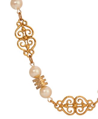 Faux Cultivated Pearl Filigree Station Collar Necklace