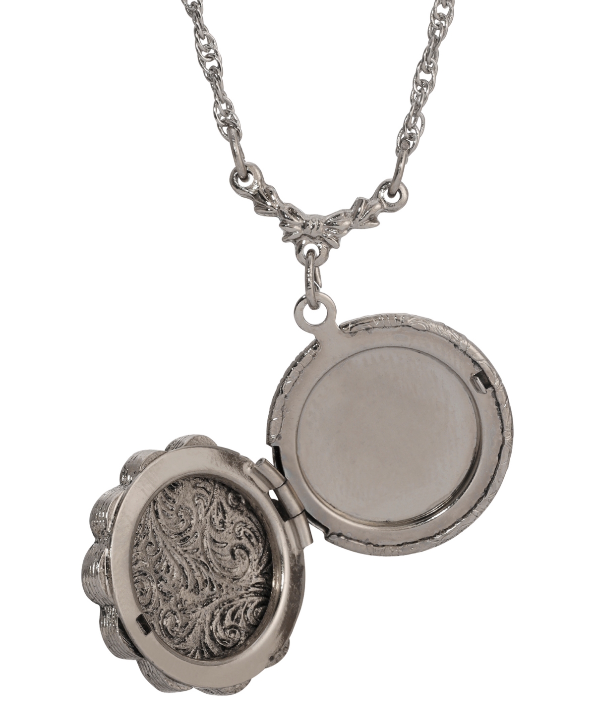 2028 Floral Enamel Round Locket Necklace In Blue