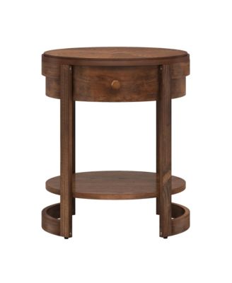2-Piece Wood Nightstand Set with Shelf and Wood Grain Drawer – Round End Table for Living Room