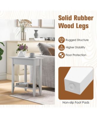 2-Tier Wedge Narrow End Table with Storage Shelf and Solid Wood Legs
