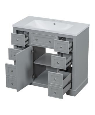 36" Bathroom Vanity with Sink Combo, One Cabinet and Six Drawers, Solid Wood and MDF Board, Grey
