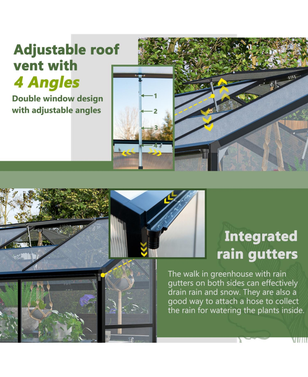 Streamdale Walk-In Greenhouse 6x8 Ft Outdoor Polycarbonate with Roof Vent