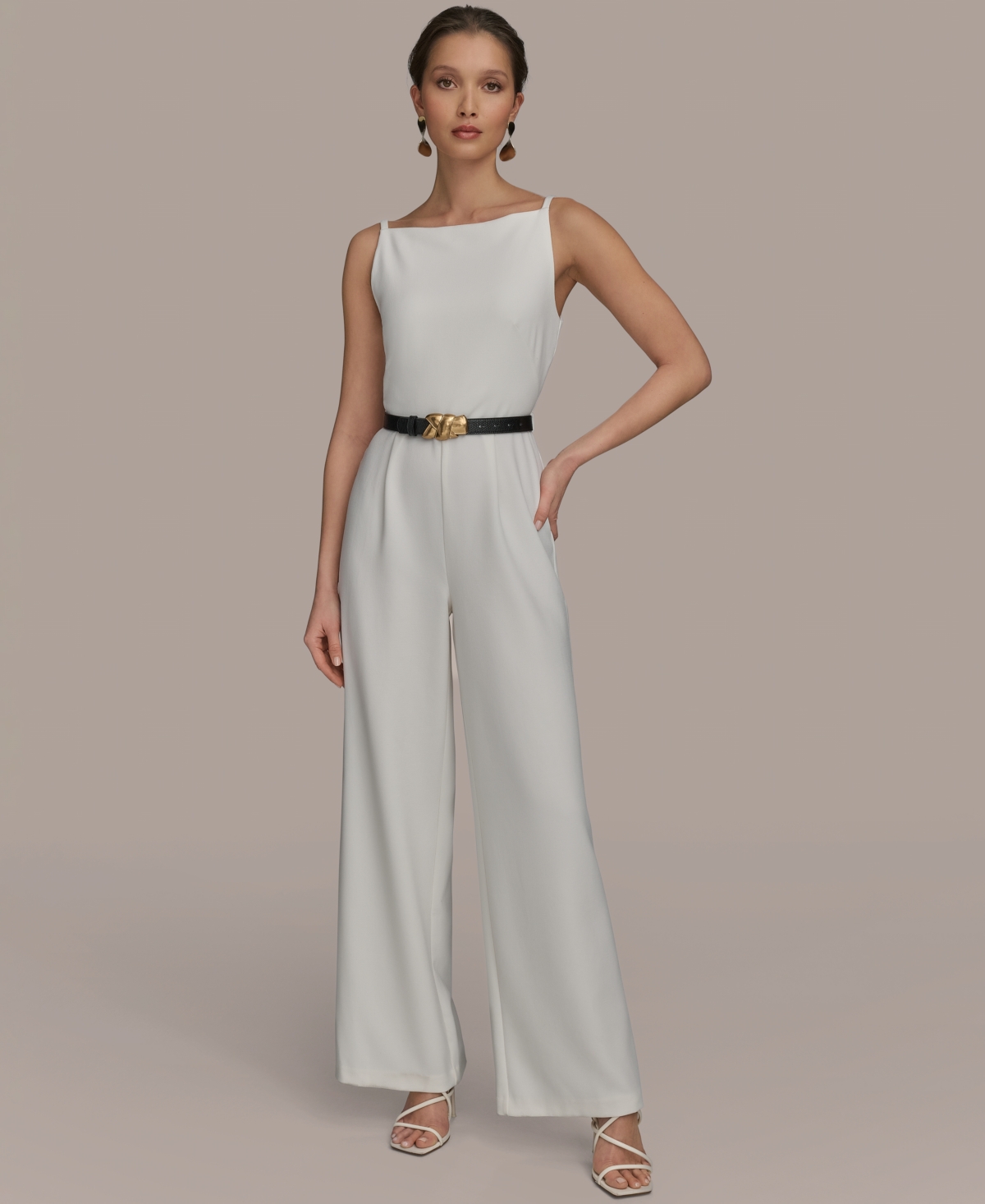 Women's Belted Straight-Leg Jumpsuit - Cream