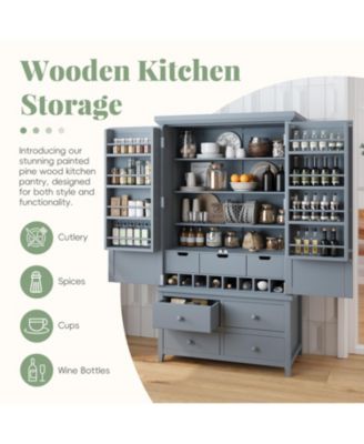 Streamdale Freestanding Kitchen Pantry Cabinet with Storage & Wine Racks