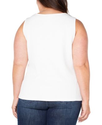 Liverpool Plus Size Ribbed Boat-Neck Sleeveless Top