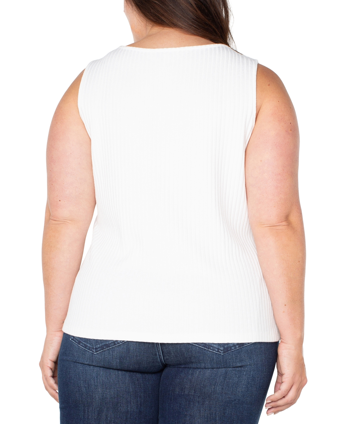 Liverpool Plus Size Ribbed Boat-neck Sleeveless Top In Snow