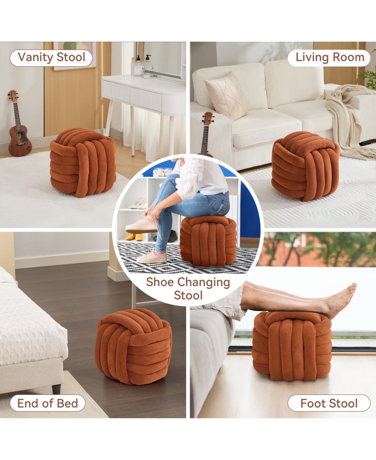 Streamdale Ottoman Vanity Stool Knotted Chenille Fabric, Modern, Stylish