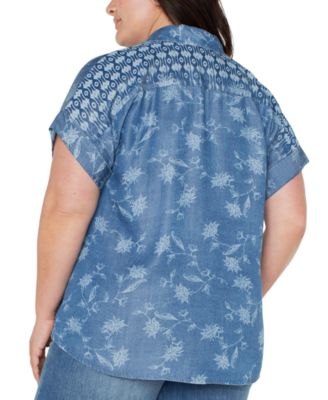 Liverpool Plus Size Printed High-Low Camp Shirt