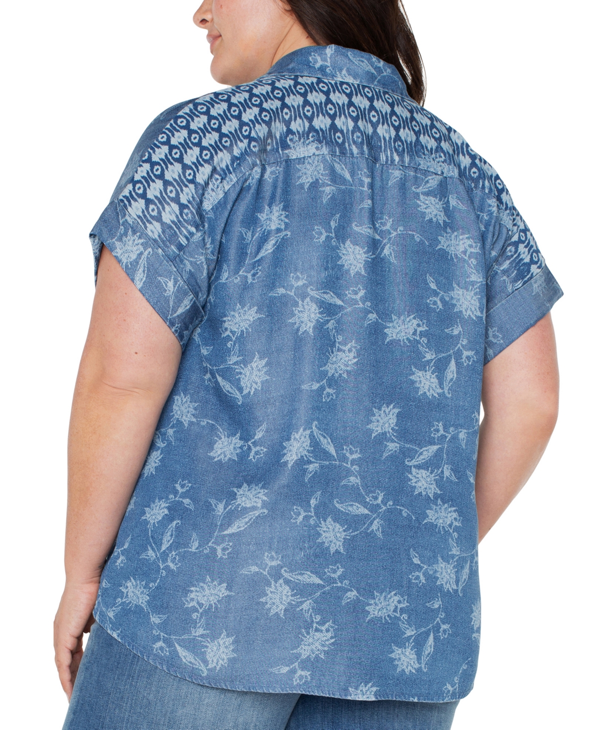 Liverpool Los Angeles Liverpool Plus Size Printed High-low Camp Shirt In Blue