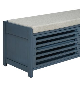Streamdale Distressed Shutter Storage Bench with Acacia Veneer for Retro Charm for Living Room, Entryway (Navy)