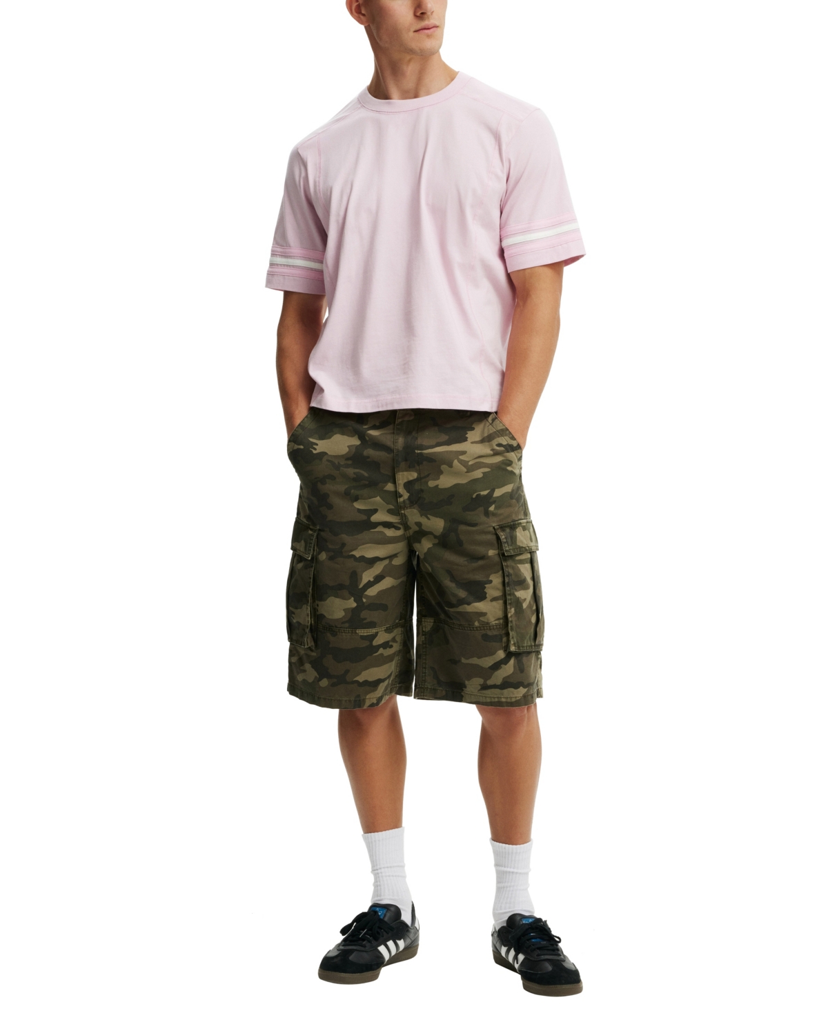 Shop Cotton On Men's Cropped Fit Panel T-shirt In Corsage