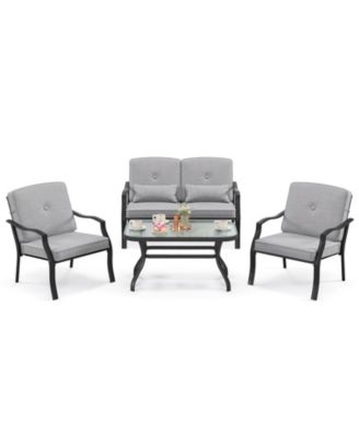 4 Pieces Outdoor Conversation Set with Seat Back Cushions and Waist Pillows