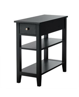 3 Tier Nightstand Bedside Table Sofa Side End Table w/Double Shelves Drawer