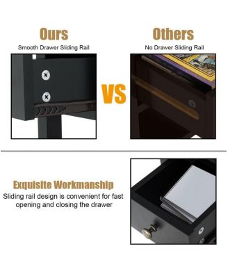 Set of 2 3-Tier Nightstand Bedside Side End Table w/Double Shelves Drawer