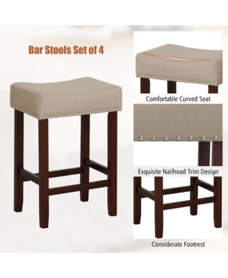 Set of 4 Bar Stools Counter Height Saddle Kitchen Chairs w/ Wooden Legs