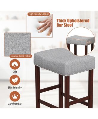 Set of 4 Bar Stools Bar Height Saddle Kitchen Chairs w/ Wooden Legs