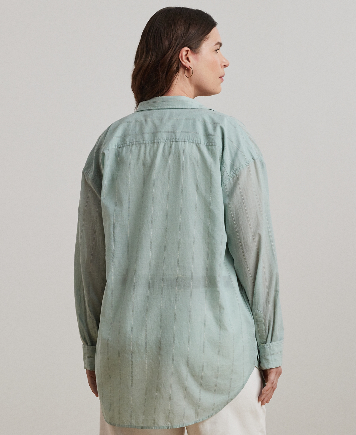 Ralph Lauren Plus Size Oversize Striped Cotton Voile Shirt In Washed Sage Multi