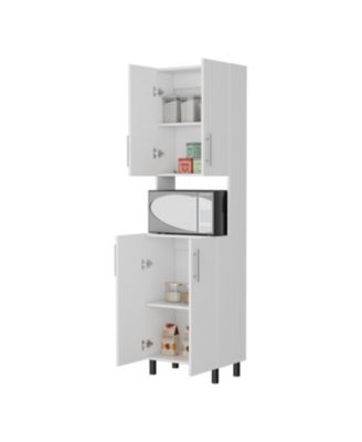 Ko Vaya Double Cabinet Kitchen Pantry with Open Storage, White