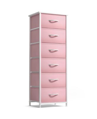 Narrow 6 Drawers Nightstand with Steel Frame, Wood Top, Easy Pull Fabric Bins