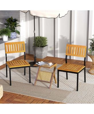 Dining Chair Set of 2 Modern Patio Chairs/Acacia Wood Backrest, Slanted Seat