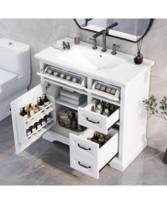 Streamdale 36" Bathroom Vanity with Sink, Ceramic Sink, 2 Tip-out Drawers, Soft Close Door Hinges, White