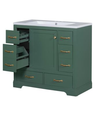 36" Bathroom Vanity with Sink Combo, Six Drawers, Multi-Functional Drawer Divider, Adjustable Shelf