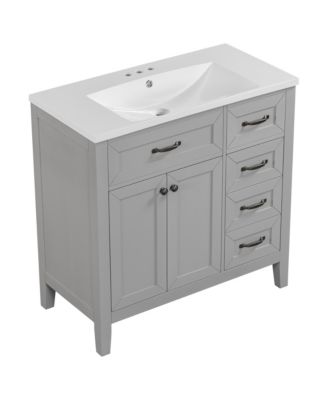 36" Bathroom Vanity with Sink Combo, Bathroom Cabinet with Drawers, Solid Frame and MDF Board, Grey
