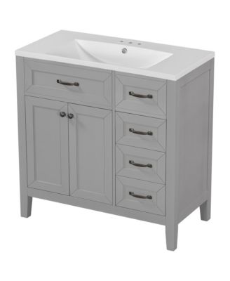 36" Bathroom Vanity with Sink Combo, Bathroom Cabinet with Drawers, Solid Frame and MDF Board, Grey