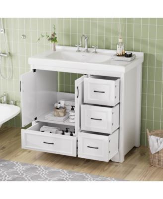 Streamdale 36" Bathroom Vanity with Sink, 2 Doors, 4 Drawers (White, 35.8"W x 19.7"D x 35.4"H)