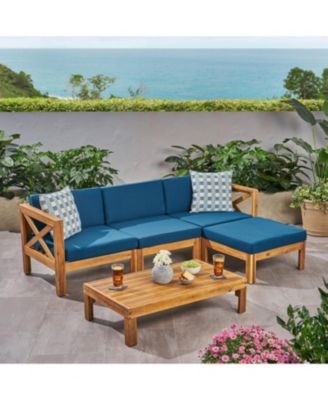 Streamdale Exotic Acacia Wood Sectional Sofa Set with Water-Resistant Cushions for Outdoor Comfort
