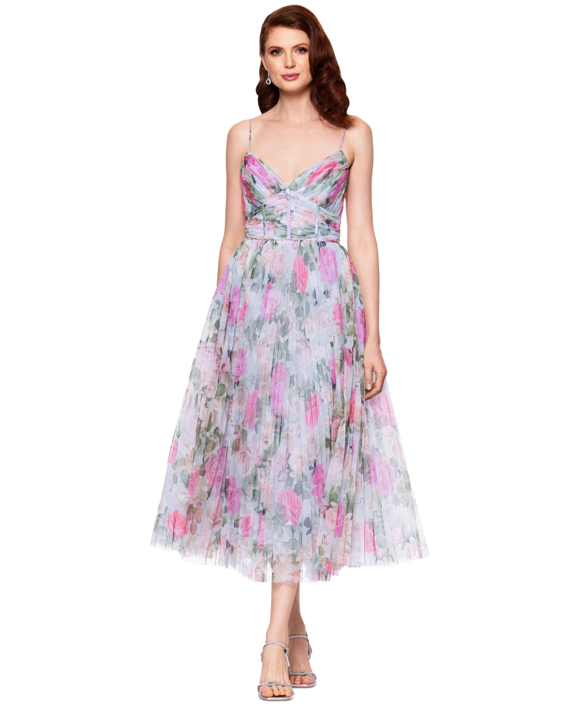 Shop Betsy & Adam Petite Pleated Tulle Midi Dress In Multi