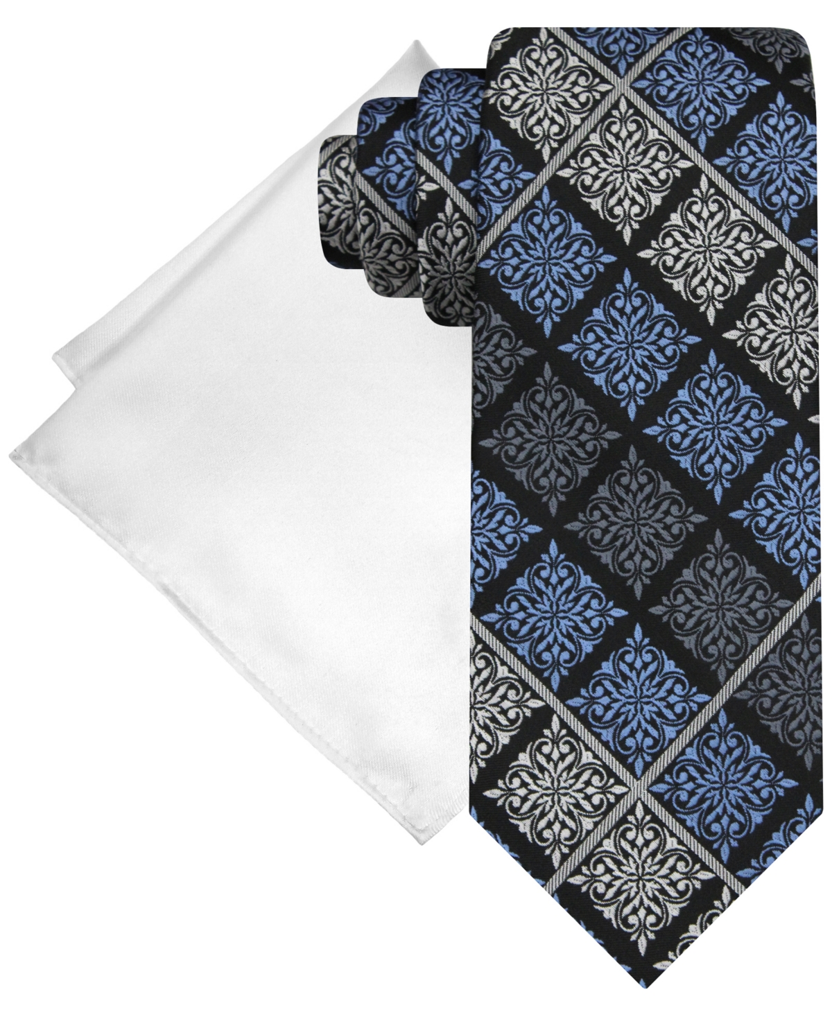 Steve Harvey Men's Medallion Tie & Solid Pocket Square Set