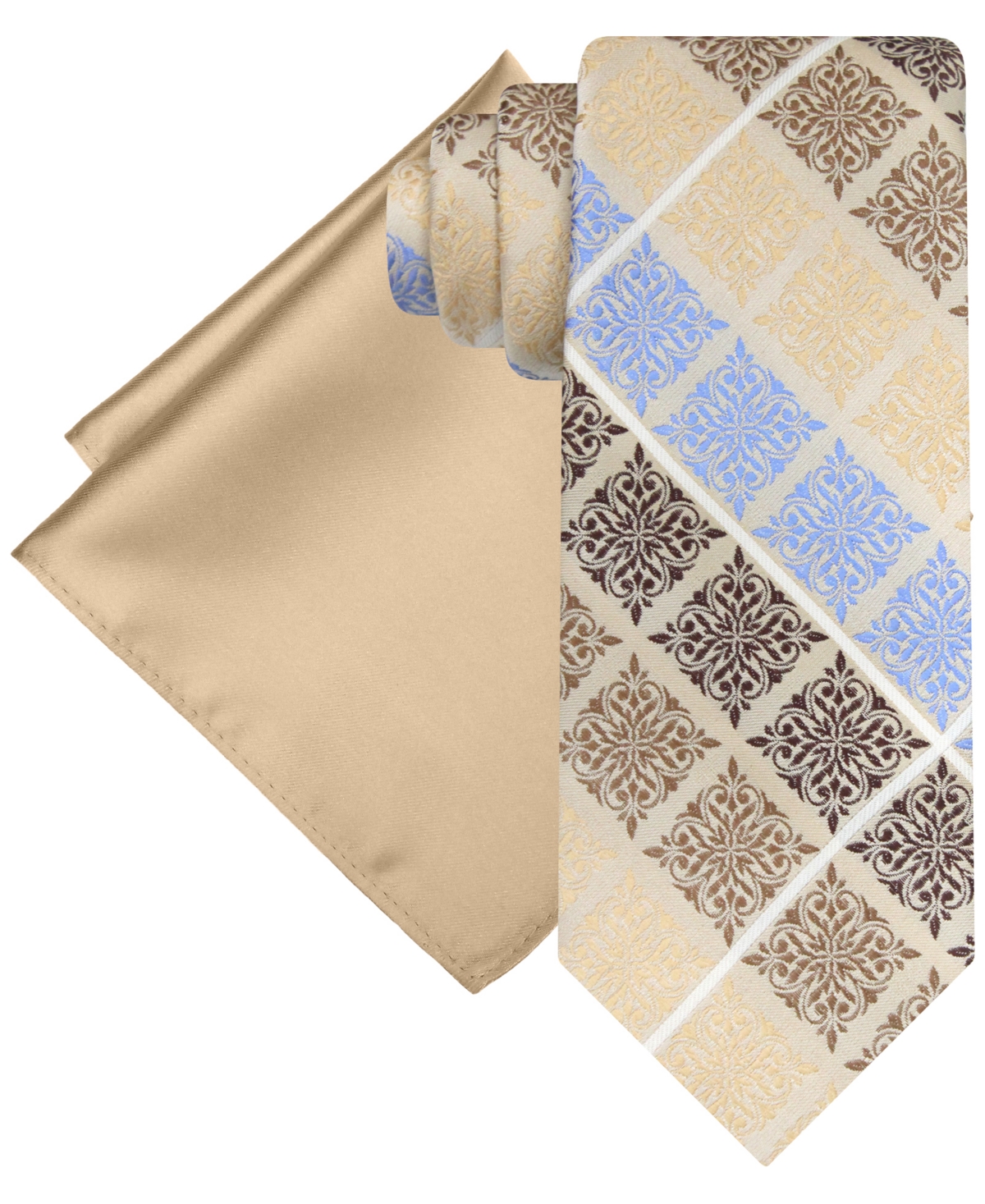Men's Medallion Tie & Solid Pocket Square Set - Olive