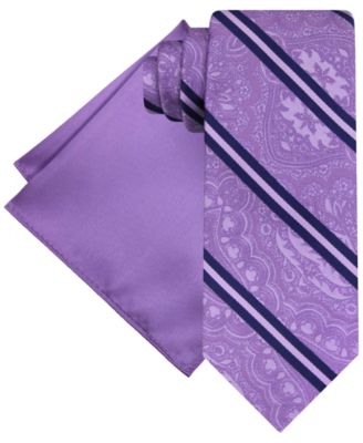 Men's Stripe Paisley Tie & Solid Pocket Square Set