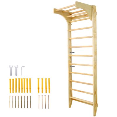 Streamdale Wooden Swedish Ladder, Stall Bars Set for Physical Therapy & Gymnastics (with Adjustable Pull-up Bar)