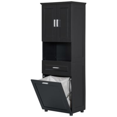 Tall Bathroom Cabinet with Laundry Basket, Large Storage Space Tilt-Out Laundry Hamper and Upper Storage Cabinet, Black