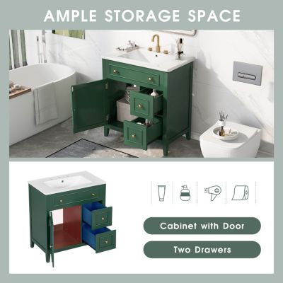 Streamdale 30" Green Bathroom Vanity with Sink, Door, and Drawers