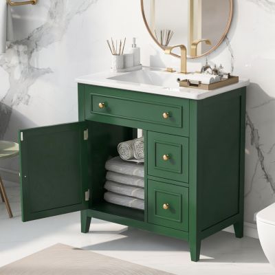Streamdale 30" Green Bathroom Vanity with Sink, Door, and Drawers